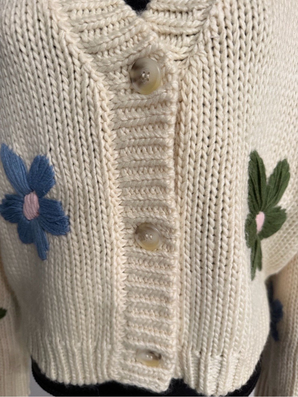 NWT Blank NYC Women’s Cream Chunky Knit Floral Appliqué V-Neck Cardigan M - Picture 4 of 9
